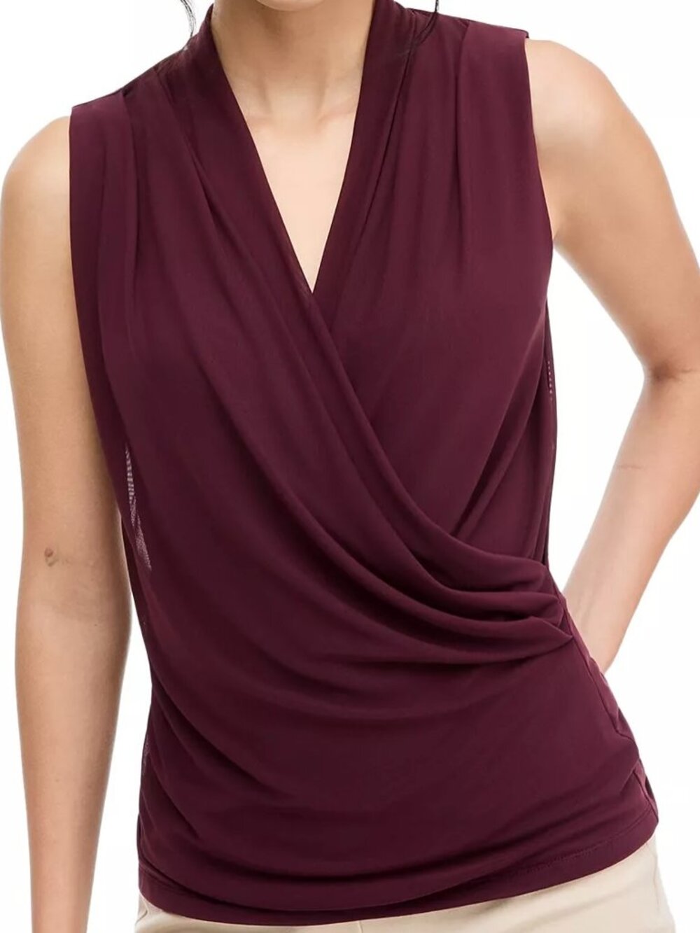 Theory maroon sleeveless silk wrap top size small